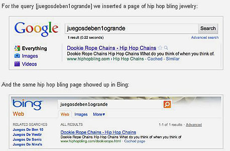 בינג (למטה) וגוגל (למעלה), צילום מסך: googleblog.blogspot.com