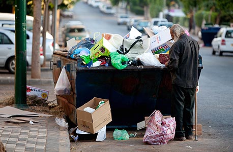 A man looking for food in a dumpster in Netanya, Israel. Photo: Tal Shachar