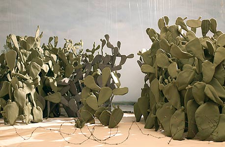 "שדה קקטוסים", 2007. " בטיול עם אבא שלי בעקבות קרבות מיתולוגיים התחוור לי שהוא, פצוע המלחמה, בכלל לא היה גיבור. בסך הכל נשפך עליו קפה רותח וכך הוא הגיע לבית חולים" "שדה קקטוסים", 2007. " בטיול עם אבא שלי בעקבות קרבות מיתולוגיים התחוור לי שהוא, פצוע המלחמה, בכלל לא היה גיבור. בסך הכל נשפך עליו קפה רותח וכך הוא הגיע לבית חולים"
