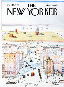  אחד השערים הידועים של "הניו יורקר", מ־1976 - ניו יורק כמרכז העולם. איור של סול סטיינברג