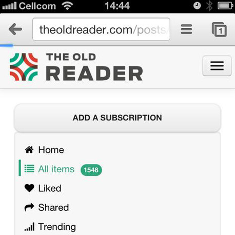 The Old Reader, גרסת המובייל של האתר The Old Reader, גרסת המובייל של האתר
