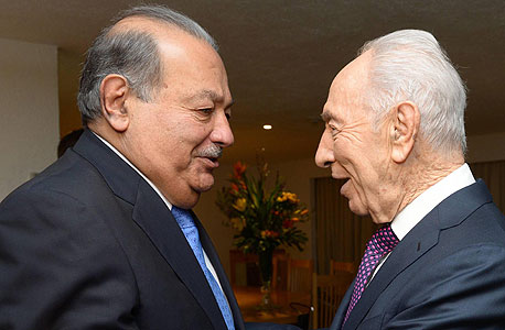 שמעון פרס נשיא המדינה פגישה עם קרלוס סלים ב מקסיקו 