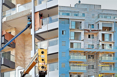 מימין: הבניין שבו קרסו המרפסות בחדרה, זמן קצר לאחר הקריסה ובשבוע האחרון מימין: הבניין שבו קרסו המרפסות בחדרה, זמן קצר לאחר הקריסה ובשבוע האחרון