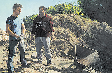 "בבל". 2009, שמן על בד. "יש לי ציורים ביקורתיים, אבל אני לא בעניינים של שמאל או ימין" "בבל". 2009, שמן על בד. "יש לי ציורים ביקורתיים, אבל אני לא בעניינים של שמאל או ימין"