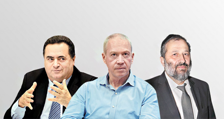 מימין אריה דרעי יואב גלנט ישראל כץ, צילום: אלכס קולומויסקי, יאיר שגיא, מיקי אלון