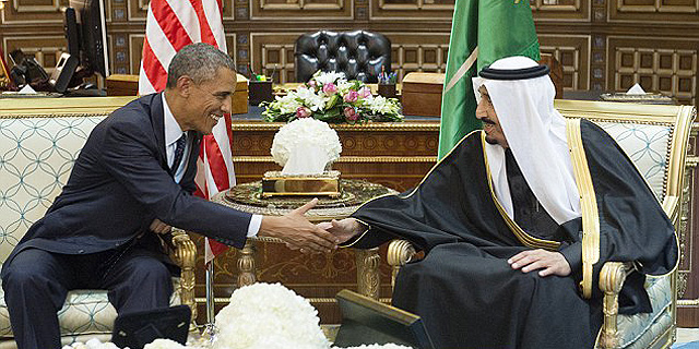 מלך סעודיה סלמן עם נשיא ארה"ב ברק אובמה, צילום: איי אף פי