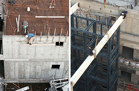 זה בטיחותי? כך נראים פועלים במהלך יום עבודה בבנייה, צילום: הפורום למניעת תאונות עבודה