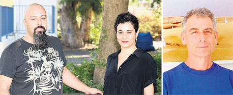 אלון אוריון ואוצרי התערוכה בחולון יעל מסר ואודי אדלמן אלון אוריון ואוצרי התערוכה בחולון יעל מסר ואודי אדלמן