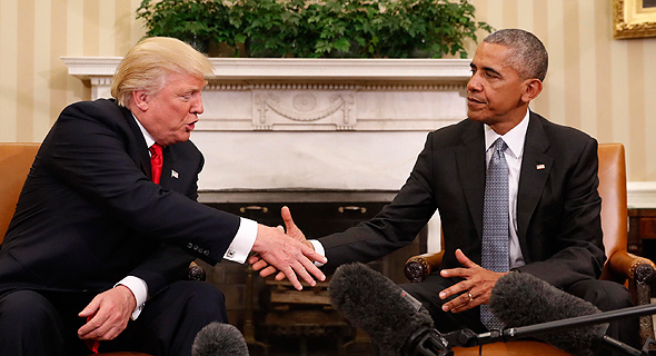 ברק אובמה ו דונלד טראמפ בבית הלבן 1, צילום: איי פי