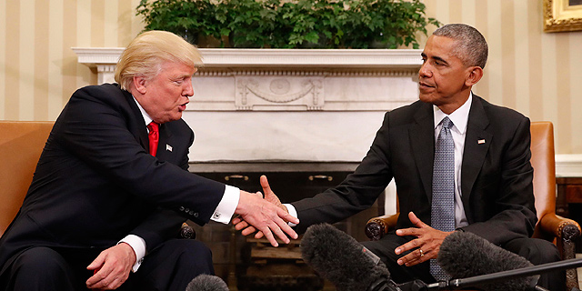 אובמה וטראמפ בפגישתם בבית הלבן, אתמול, צילום: איי פי