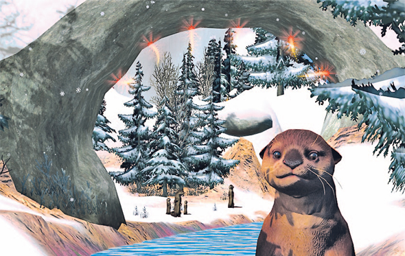 מתוך התוכנה Cool!. חוויה אינטראקטיבית כמו האכלת לוטרה מדומה מגבירה את הקלת הכאב