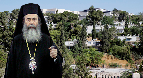 הפטריארך היווני תיאופילוס על רקע שכונת ניות בירושלים הפטריארך היווני תיאופילוס על רקע שכונת ניות בירושלים