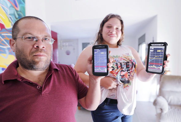 חנן אורלוב ובתו אופיר. "לא הבנתי איך ייתכן שאני יכול לראות את הסוכר שלה רק מהמד סוכר עצמו" חנן אורלוב ובתו אופיר. "לא הבנתי איך ייתכן שאני יכול לראות את הסוכר שלה רק מהמד סוכר עצמו"