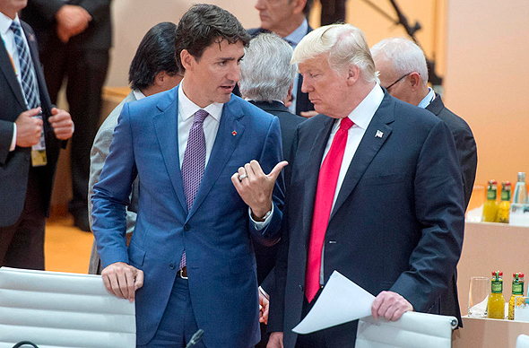 נשיא ארה"ב דונלד טראמפ ו ראש ממשלת קנדה ג'סטין טרודו, צילום: איי פי
