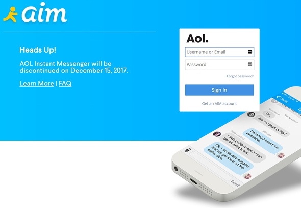 הודעת סגירת AIM באתר השירות הודעת סגירת AIM באתר השירות