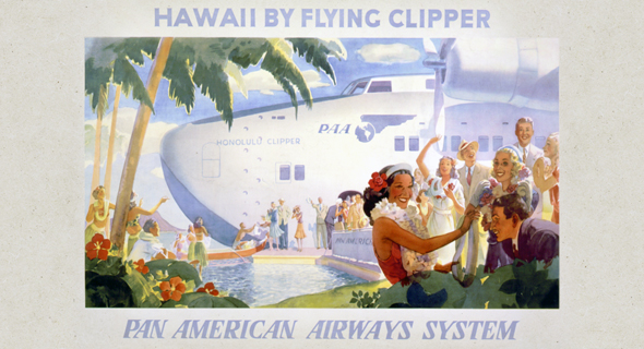 פרסומת לנתיב אווירי שהתבסס על ספינת טיס מדגם בואינג קליפר