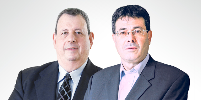 מימין אלדד פרשר מנכל בנק מזרחי טפחות וישראל טראו מנכל בנק איגוד מימין אלדד פרשר מנכל בנק מזרחי טפחות וישראל טראו מנכל בנק איגוד