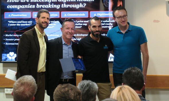 Left to right: mHealth Israel founder Levy Shapiro, Henry Ford Innovation Institute CEO Scott Dulchavsky, Montfort CEO Ziv Yekutieli, Montfort CTO Dima Gershman. Photo: Ben Hajaj Left to right: mHealth Israel founder Levy Shapiro, Henry Ford Innovation Institute CEO Scott Dulchavsky, Montfort CEO Ziv Yekutieli, Montfort CTO Dima Gershman. Photo: Ben Hajaj