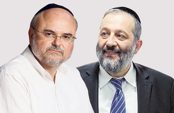 מימין שר הפנים אריה דרעי ו חנוך ורדיגר מנכ"ל פועלי ישראל, צילומים: אוהד צויגנברג, אוראל כהן