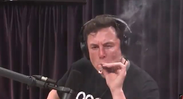 אלון מאסק עישון מריחואנה, צילום מסך: טוויטר