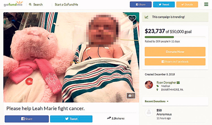 קמפיין לגיוס כספים לתינוקת ליה מארי שחולה בסרטן. גם אנשים עובדים ומבוטחים לא יכולים לעמוד בעלויות