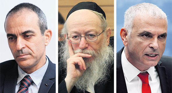 מימין: שר האוצר משה כחלון, סגן שר הבריאות יעקב ליצמן ומנהל בית החולים איכילוב רוני גמזו. "המטרה האמיתית של האוצר אינה בקרה, אלא לחסוך כסף מהדלת האחורית" מימין: שר האוצר משה כחלון, סגן שר הבריאות יעקב ליצמן ומנהל בית החולים איכילוב רוני גמזו. "המטרה האמיתית של האוצר אינה בקרה, אלא לחסוך כסף מהדלת האחורית"