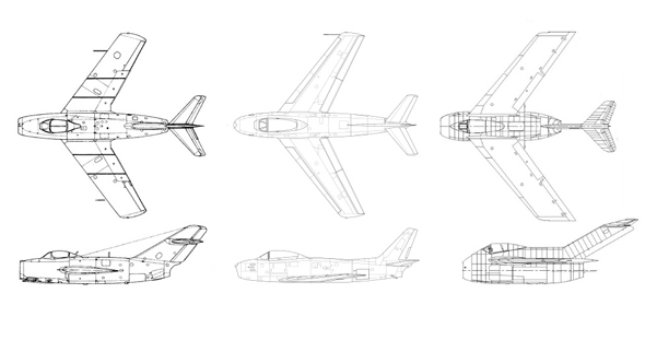 מימין: TA183 נאצי, F86 אמריקאי ומיג 15 רוסי מימין: TA183 נאצי, F86 אמריקאי ומיג 15 רוסי