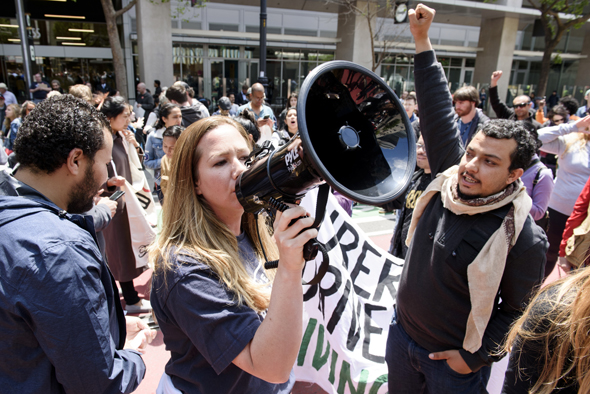 הפגנה של נהגי אובר על תנאי ההעסקה ב סן פרנסיסקו, צילום: בלומברג