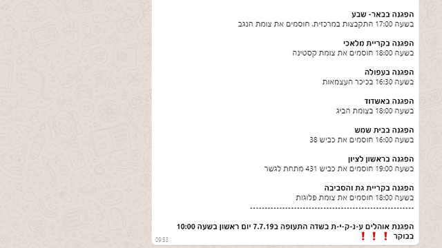 רשימת מוקדי ההפגנות (המידע מופץ ברשתות החברתיות) רשימת מוקדי ההפגנות (המידע מופץ ברשתות החברתיות)
