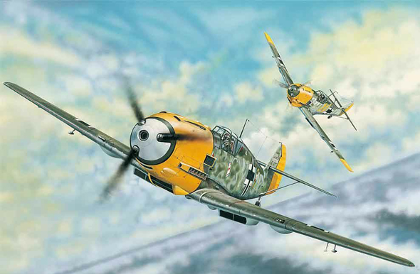 צהוב שקשה לפספס. איור של ME109 צהוב שקשה לפספס. איור של ME109