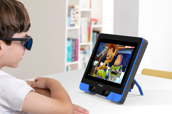 A child wearing eye-tracking glasses. Photo: NovaSight A child wearing eye-tracking glasses. Photo: NovaSight