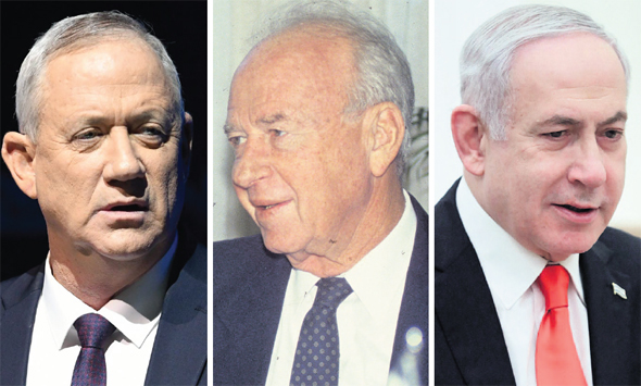 ימין: ראש הממשלה בנימין נתניהו, ראש הממשלה המנוח יצחק רבין ויו"ר כחול לבן בני גנץ, צילום: ABACA , מאיר פרטוש, יאיר שגיא