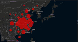 דאשבורד אתר אינטרנט תפוצת נגיף קורונה, צילום: מסך אתר אוניברסיטת ג'ון הופקינס
