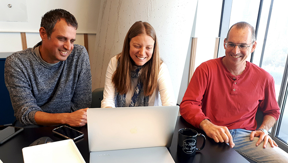 Eitan Ron (right) Dr. Michal Tzuchman Katz and Tal Goldberg are the founders of Kahun. Photo: Ariel Sacerdoti Eitan Ron (right) Dr. Michal Tzuchman Katz and Tal Goldberg are the founders of Kahun. Photo: Ariel Sacerdoti