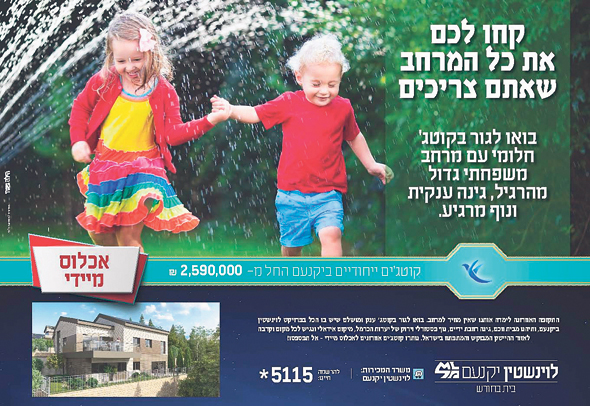מודעה של חברת נדל"ן. שמים דגש על שטח פתוח מודעה של חברת נדל"ן. שמים דגש על שטח פתוח