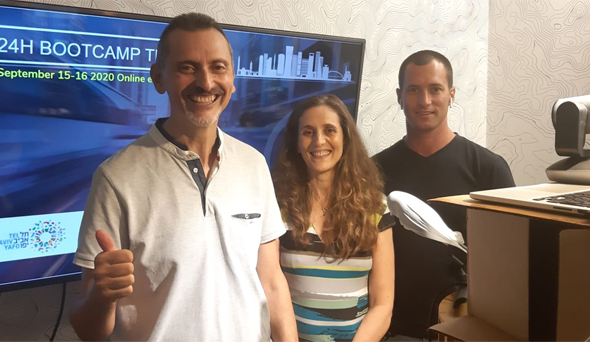 24H Bootcamp TLV organisers Yossi Dan, Tania Amar, and Assaf Luxembourg. Photo: Oshy Ellman 24H Bootcamp TLV organisers Yossi Dan, Tania Amar, and Assaf Luxembourg. Photo: Oshy Ellman