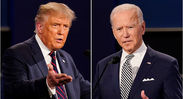 Donald Trump and Joe Biden face off during a debate. Photo: AP