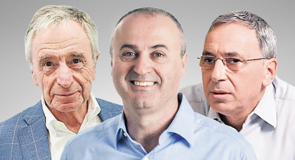 מימין: אריאל הלפרין, קרן טנא; עובד דבי, מנכ"ל דליה אנרגיות וג'ולס טראמפ, מבעלי קבוצת חיפה