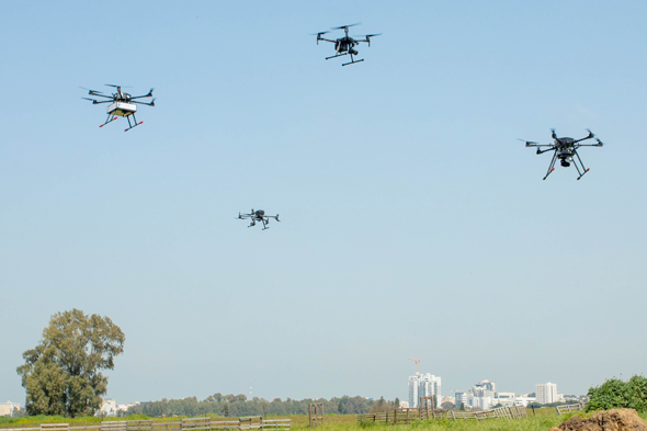 Delivery drones in a test flight above Hadera. Photo Zvika Goldstein Delivery drones in a test flight above Hadera. Photo Zvika Goldstein