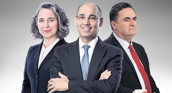 מימין: שר האוצר ישראל כץ, נגיד בנק ישראל אמיר ירון ויו"ר רשות ני"ע ענת גואטה מימין: שר האוצר ישראל כץ, נגיד בנק ישראל אמיר ירון ויו"ר רשות ני"ע ענת גואטה