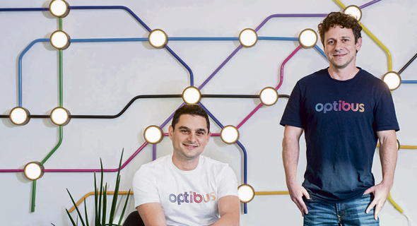 Optibus co-founders Amos Haggiag (left) and Eitan Yanovsky. Photo: Yuval Chen Optibus co-founders Amos Haggiag (left) and Eitan Yanovsky. Photo: Yuval Chen