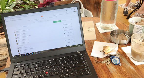 Alon Almog at the cafe. Photo: Courtesy Alon Almog at the cafe. Photo: Courtesy