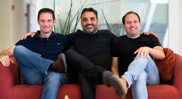 Anodot CEO David Drai (center) alongside Pileus co-founders. Photo: Courtesy