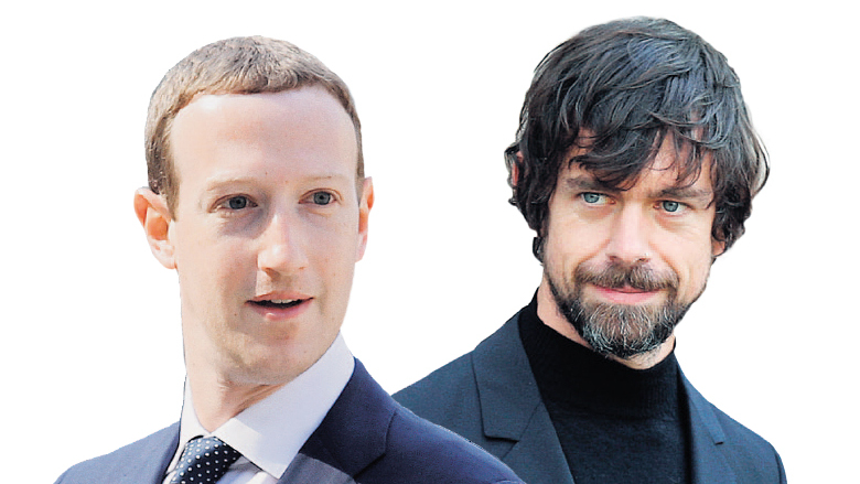 מימין: ג'ק דורסי ו מארק צוקרברג מנכ"לי טוויטר  פייסבוק