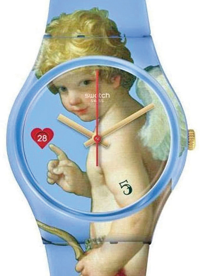 שעון סווטש עם קופידון מיצירה של גווידו רני הנמכרים באתר הלובר. יש גם בושם ומשחק מונופול (צילום: מוזיאון הלובר) שעון סווטש עם קופידון מיצירה של גווידו רני פנאי