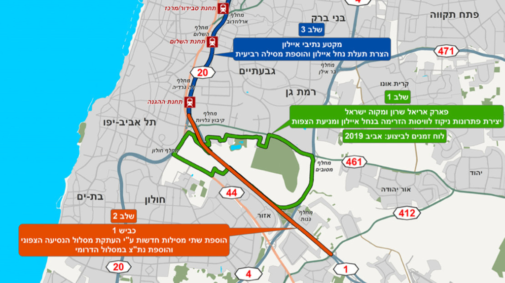 תוואי פרויקט המסילה הרביעית באיילון. עלות של 5 מיליארד שקל
(באדיבות: חברת נתיבי ישראל) תוואי המסילה הרביעית של רכבת ישראל