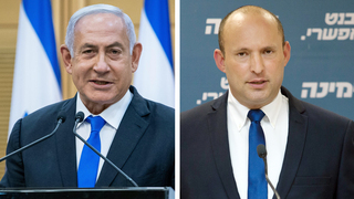מימין: יו"ר ימינה נפתלי בנט וראש הממשלה בנימין נתניהו, צילום: אלכס קולומויסקי, יונתן זינדל/פלאש90