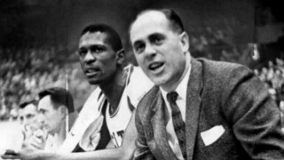 סנטר בוסטון סלטיקס ביל ראסל והמאמן רד אאורבך על הספסל, Jack O'Connell