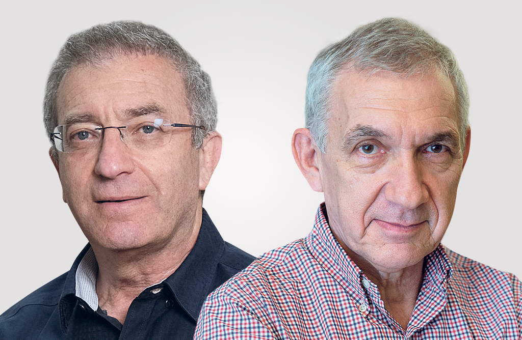 מימין פרופ' דניאל גוטליב ומאיר שפיגלר, מנכ"ל הביטוח הלאומי (צילומים: עמית שאבי, יואב דודקביץ) מימין פרופ' דניאל גוטליב ו מאיר שפיגלר