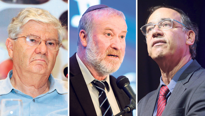 מימין: פרקליט המדינה היוצא שי ניצן, היועמ”ש אביחי מנדלבליט ונשיא העליון בדימוס אהרן ברק. משחק כוח עם השלטון (צילומים: אוראל כהן, יאיר שגיא) מימין שי ניצן אביחי מנדלבליט ו אהרון ברק